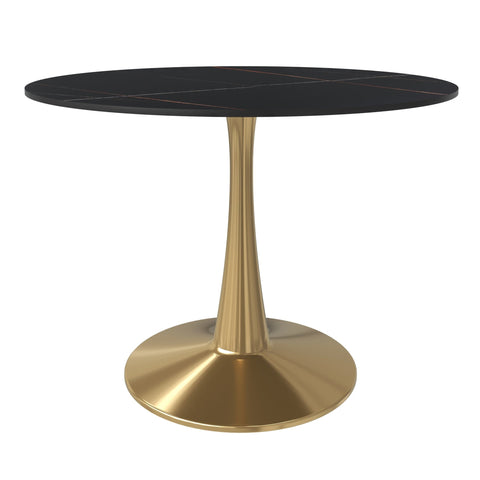 Bristol 40" Round Dining Table with Sintered Stone Tabletop in Gold Steel