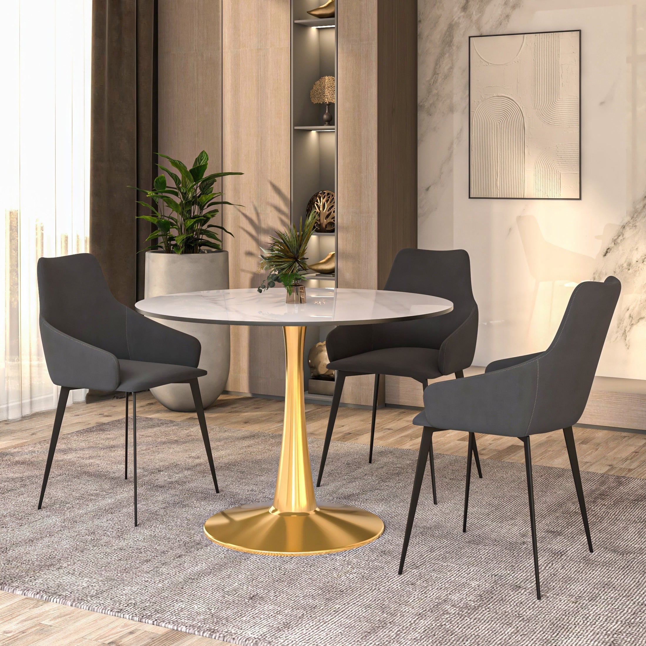 Bristol 40" Round Dining Table with Sintered Stone Tabletop in Gold Steel