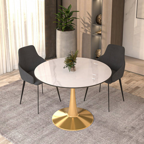 Bristol 40" Round Dining Table with Sintered Stone Tabletop in Gold Steel