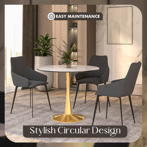 Bristol 40" Round Dining Table with Sintered Stone Tabletop in Gold Steel