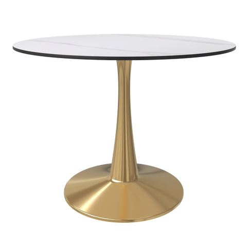 Bristol 40" Round Dining Table with Sintered Stone Tabletop in Gold Steel