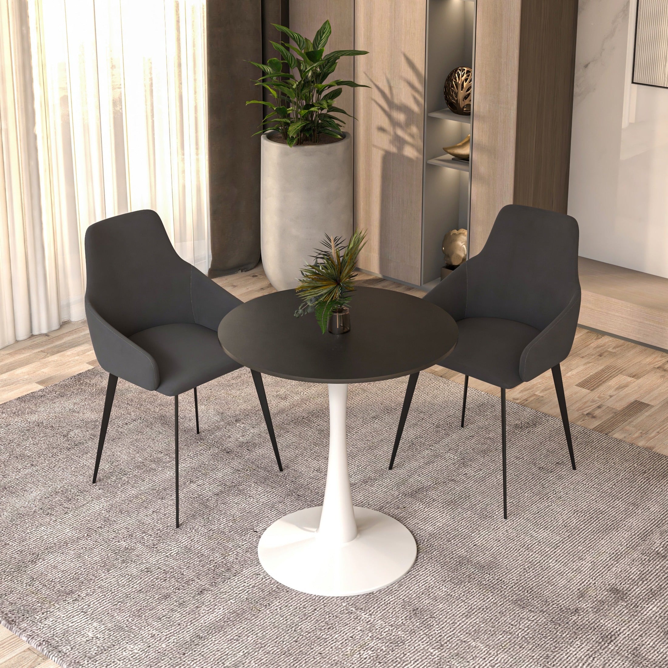 Bristol 27" Round Dining Table with MDF Wood Tabletop in White Steel