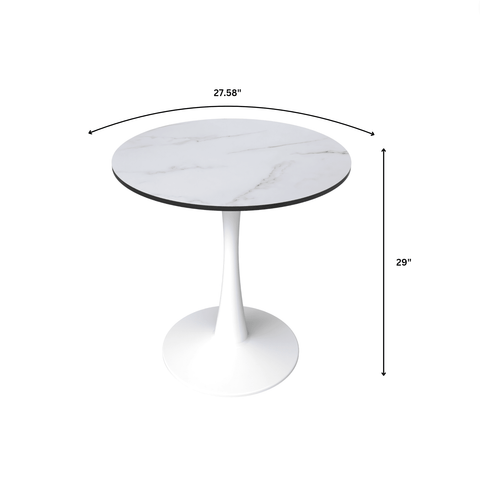 Bristol 27" Round Dining Table with MDF Wood Tabletop in White Steel