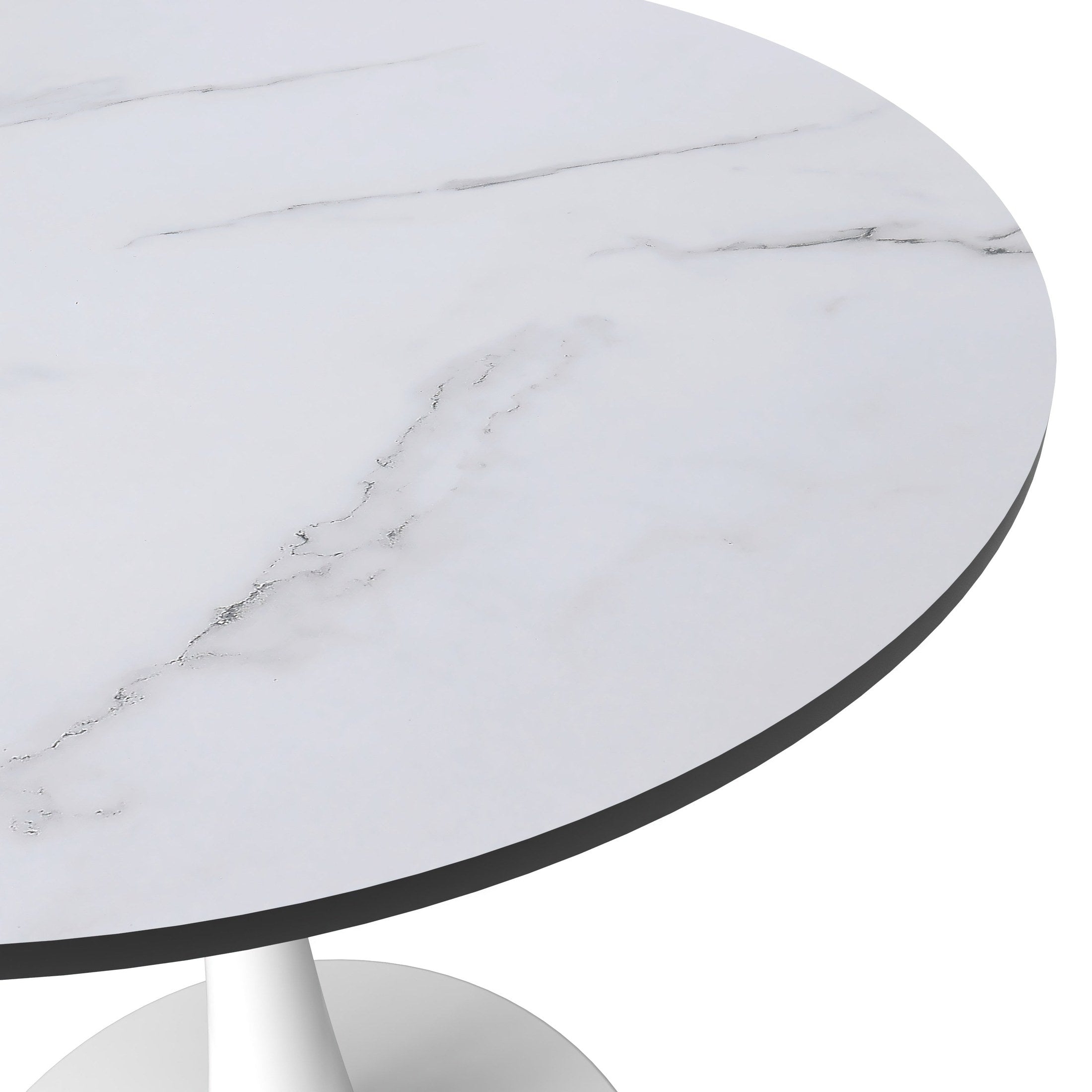 Bristol 27" Round Dining Table with MDF Wood Tabletop in White Steel