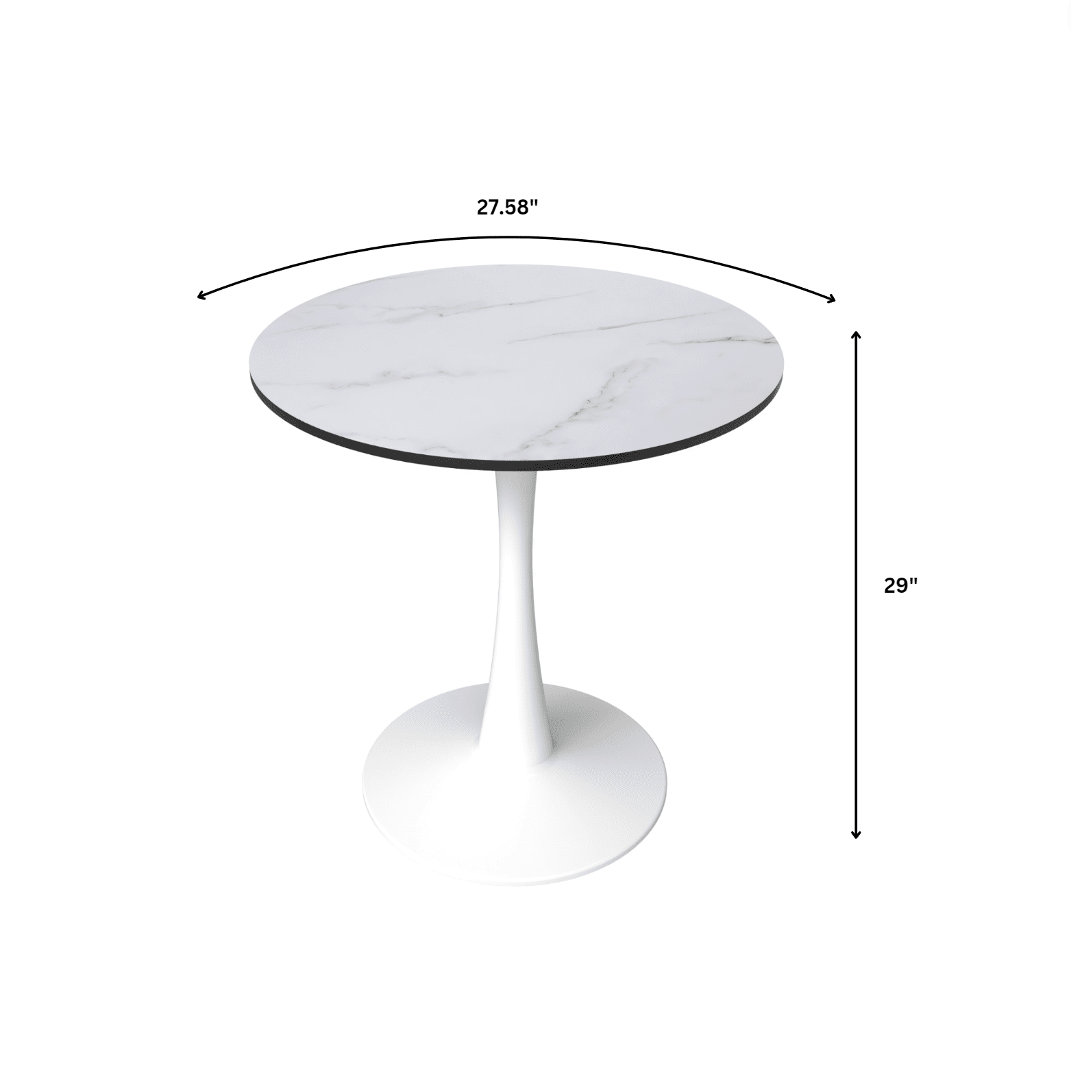 Bristol 27" Round Dining Table with MDF Wood Tabletop in White Steel