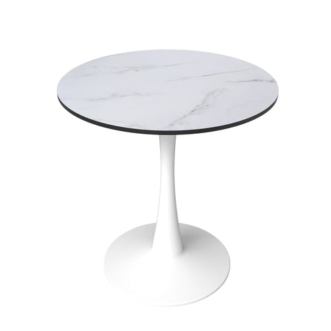 Bristol 27" Round Dining Table with MDF Wood Tabletop in White Steel