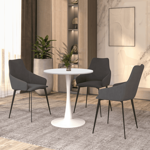 Bristol 27" Round Dining Table with MDF Wood Tabletop in White Steel