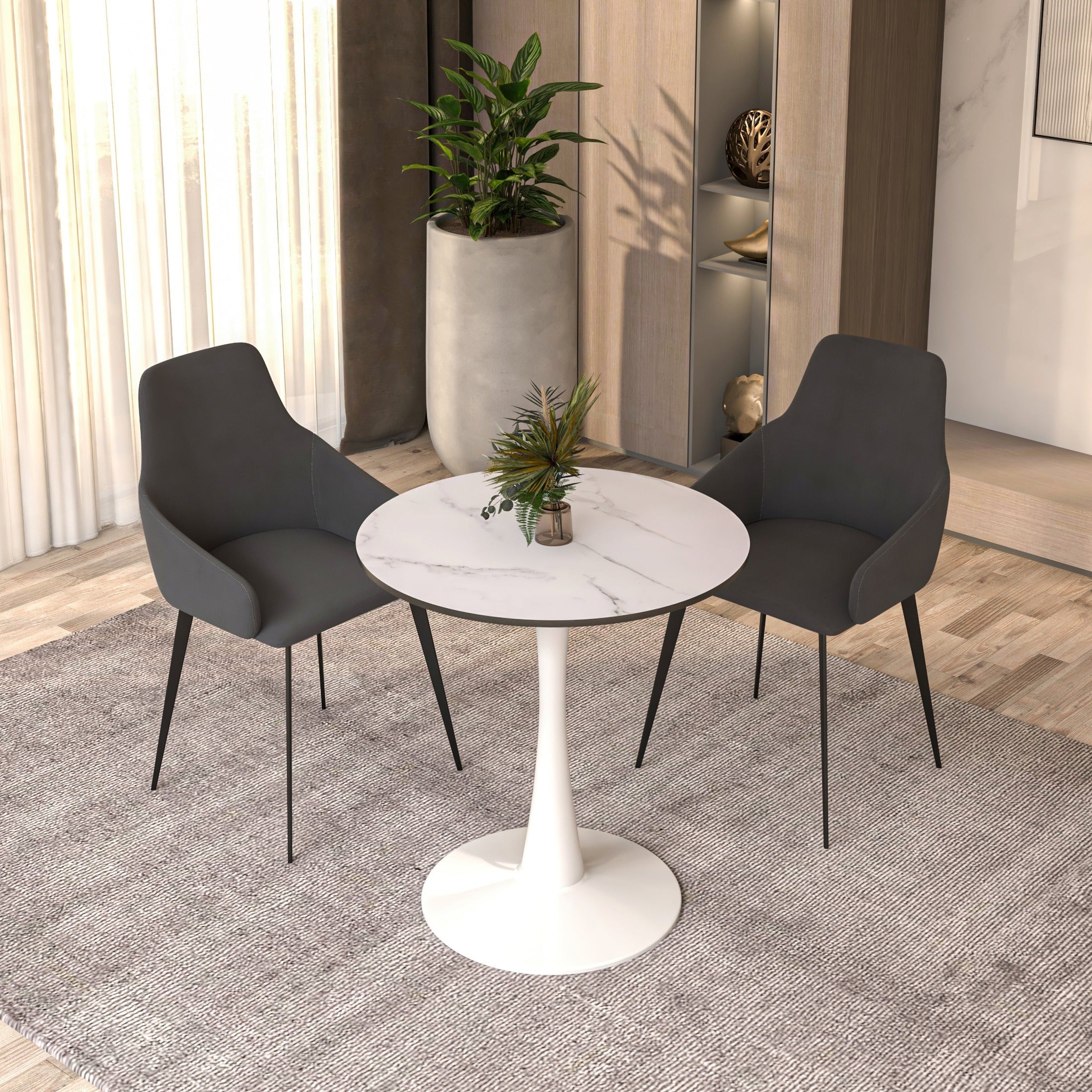 Bristol 27" Round Dining Table with MDF Wood Tabletop in White Steel