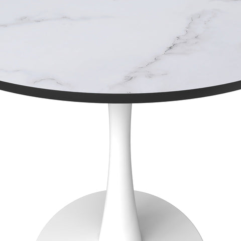 Bristol 27" Round Dining Table with MDF Wood Tabletop in White Steel