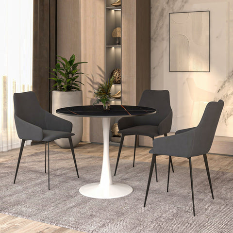 Bristol 31" Round Dining Table with Sintered Stone Tabletop in White Steel