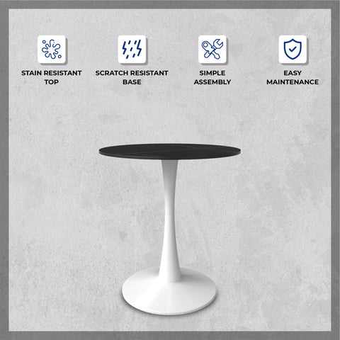 Bristol 31" Round Dining Table with Sintered Stone Tabletop in White Steel