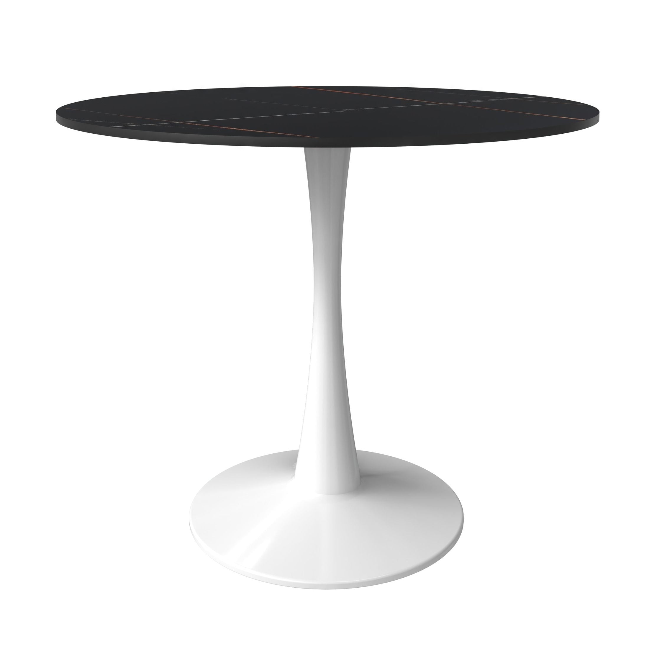 Bristol 31" Round Dining Table with Sintered Stone Tabletop in White Steel