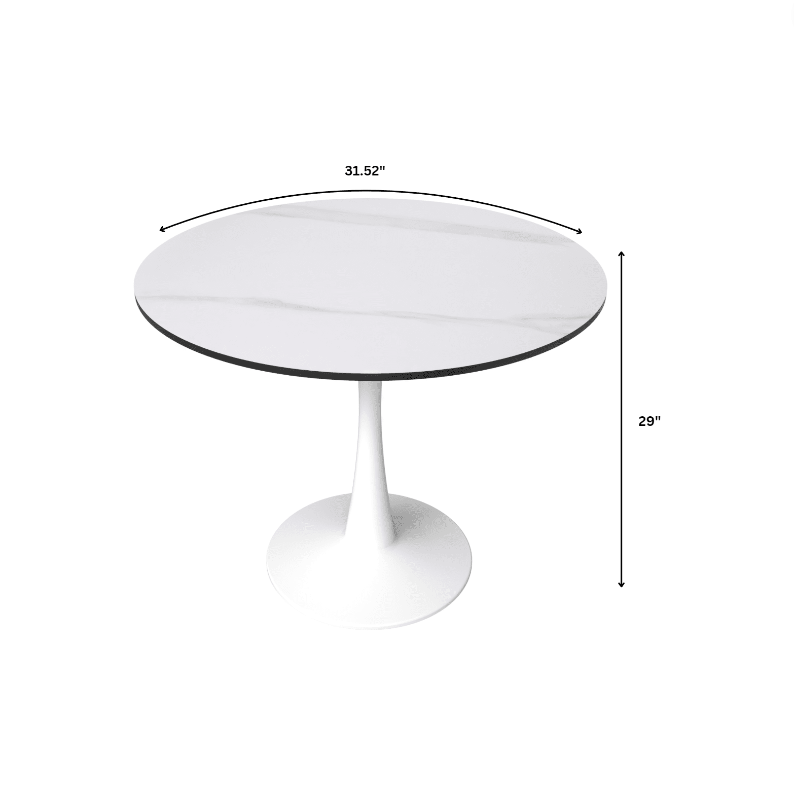 Bristol 31" Round Dining Table with Sintered Stone Tabletop in White Steel