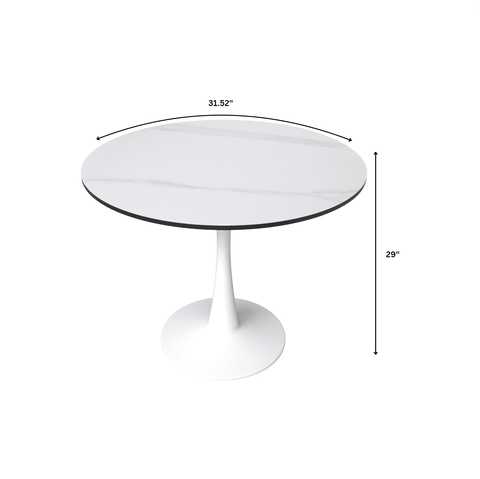 Bristol 31" Round Dining Table with Sintered Stone Tabletop in White Steel