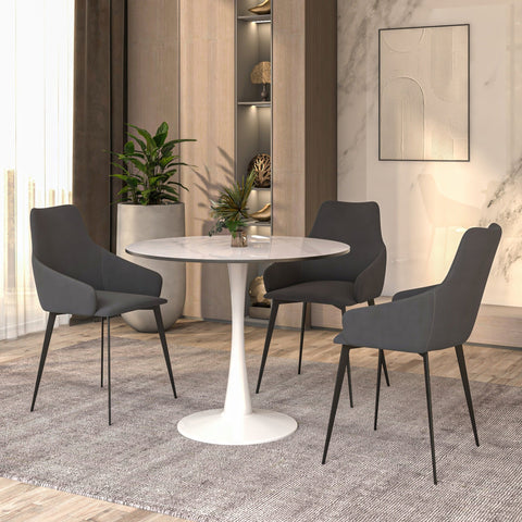 Bristol 31" Round Dining Table with Sintered Stone Tabletop in White Steel