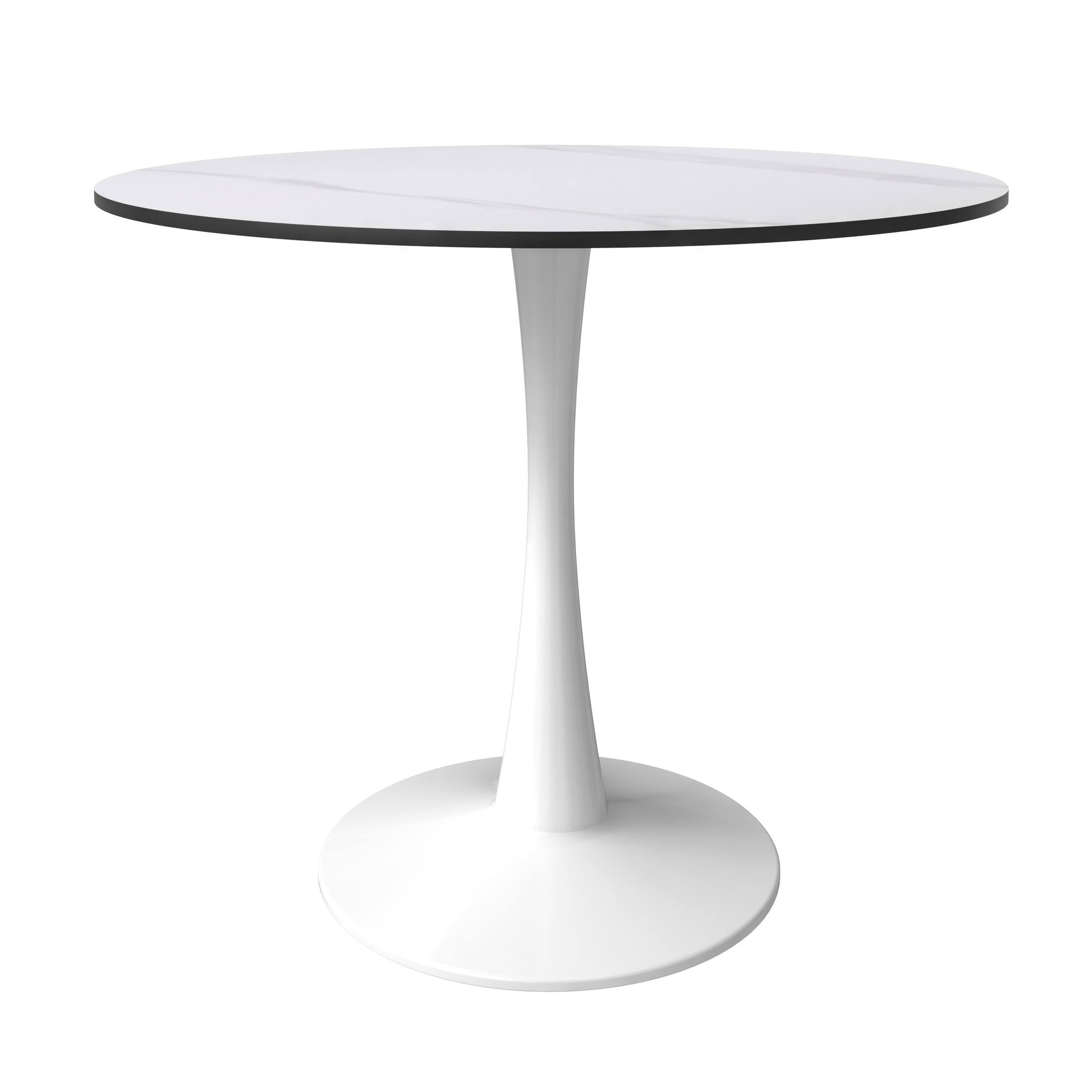 Bristol 31" Round Dining Table with Sintered Stone Tabletop in White Steel