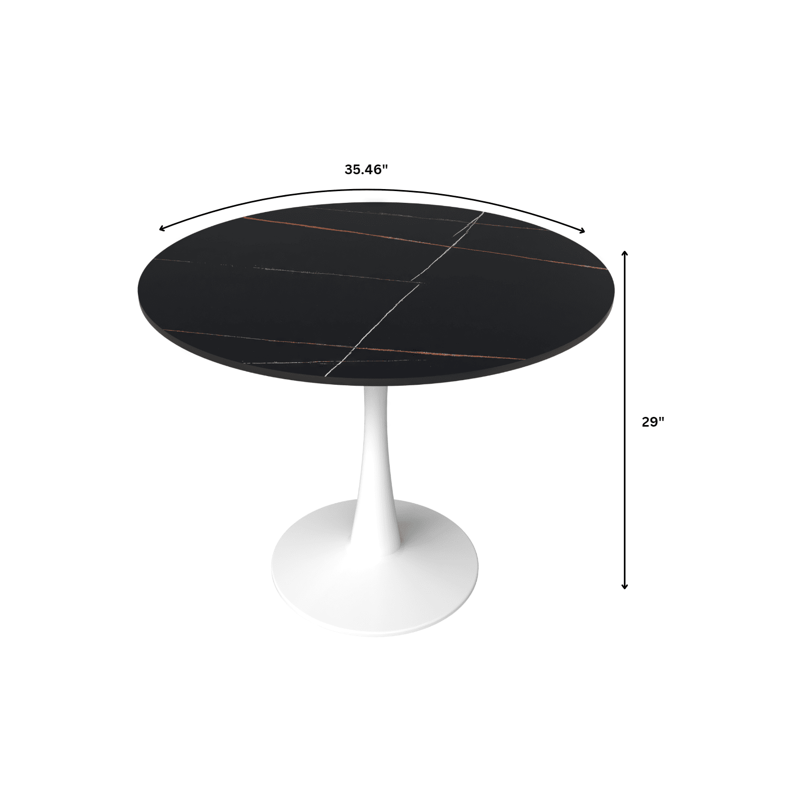 Bristol 35" Round Dining Table with Sintered Stone Tabletop in White Steel