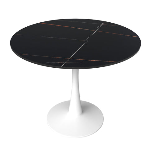 Bristol 35" Round Dining Table with Sintered Stone Tabletop in White Steel