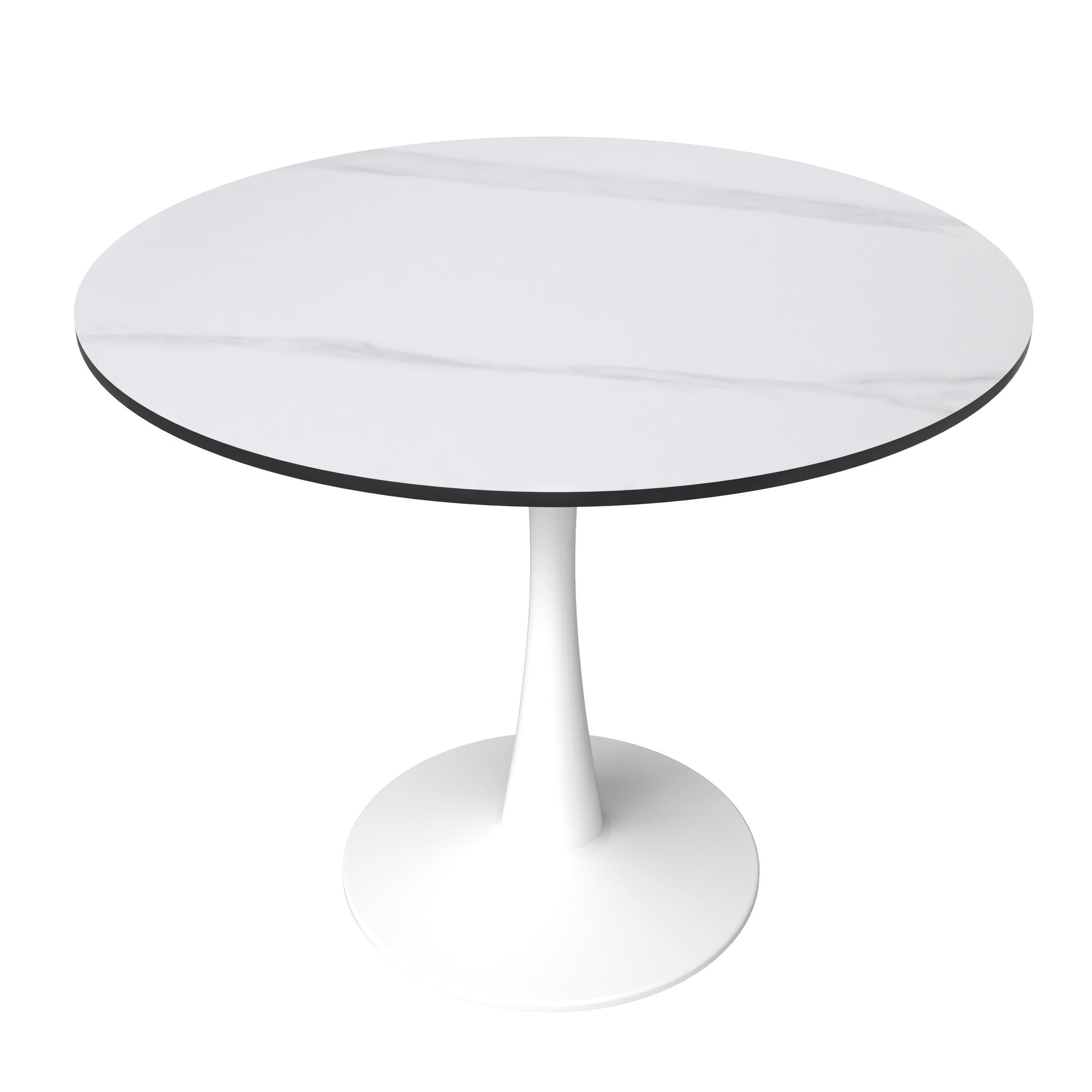 Bristol 35" Round Dining Table with Sintered Stone Tabletop in White Steel