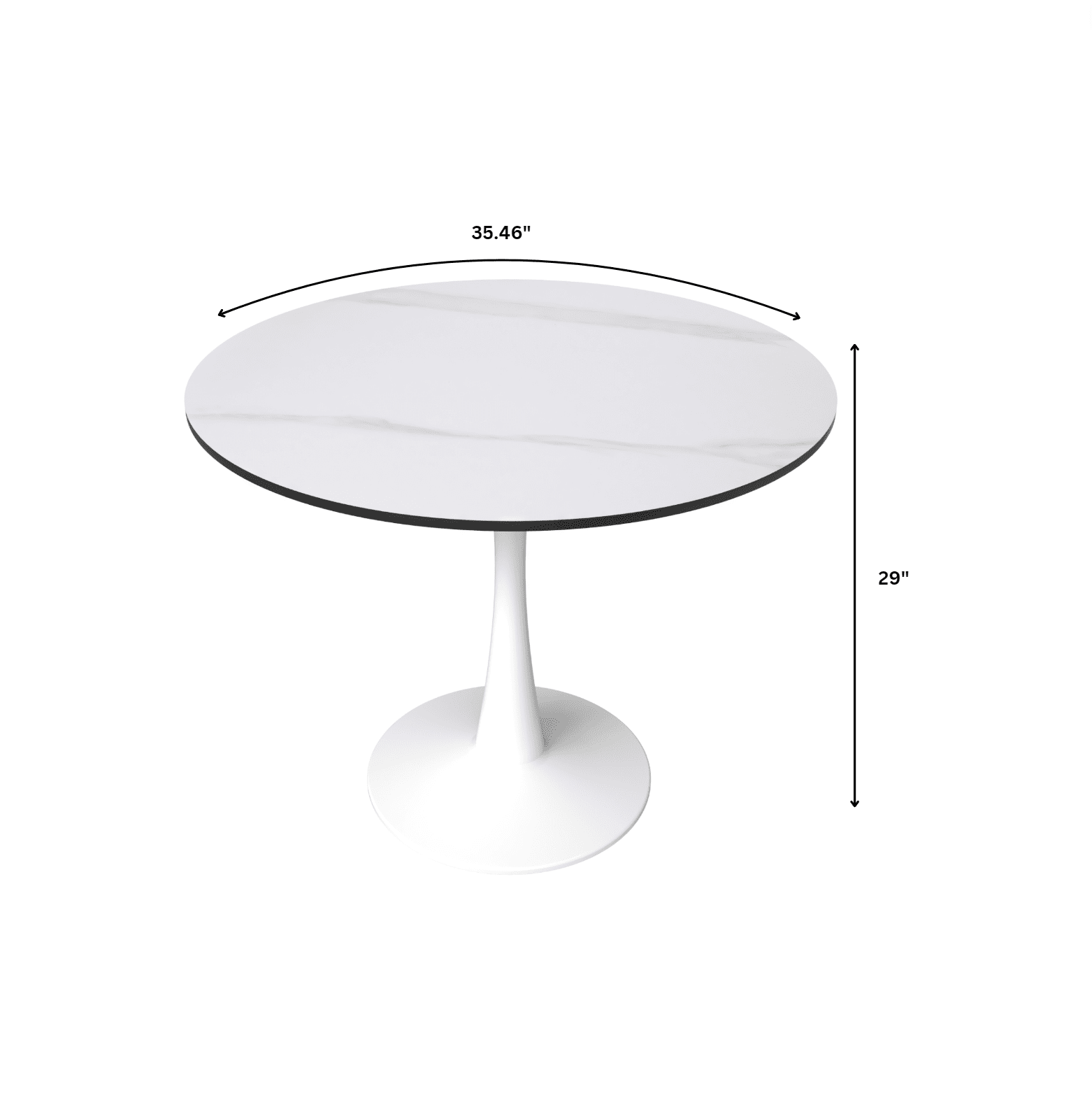 Bristol 35" Round Dining Table with Sintered Stone Tabletop in White Steel