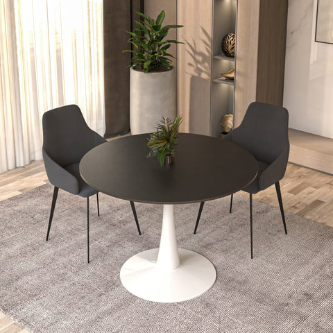 Bristol 40" Round Dining Table with MDF Wood Tabletop in White Steel