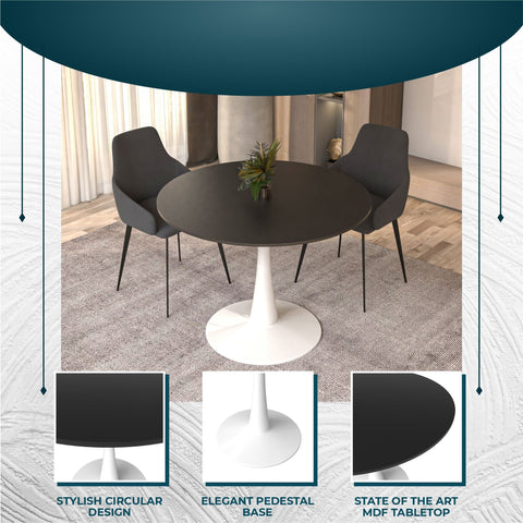 Bristol 40" Round Dining Table with MDF Wood Tabletop in White Steel