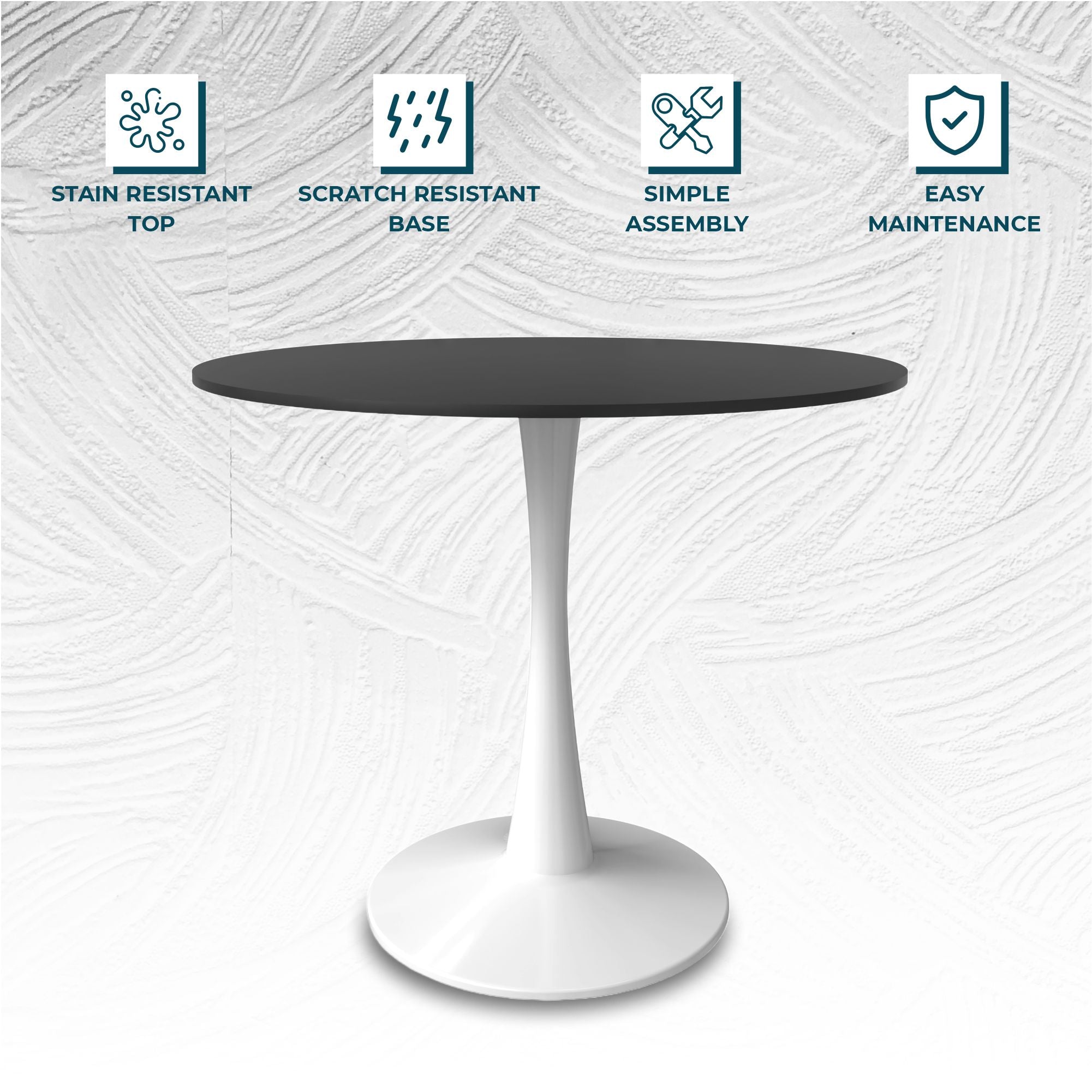 Bristol 40" Round Dining Table with MDF Wood Tabletop in White Steel