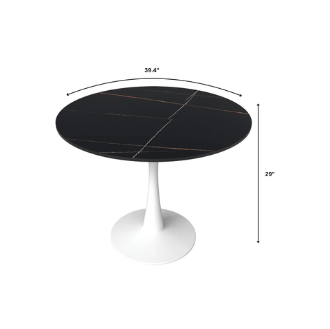 Bristol 40" Round Dining Table with Sintered Stone Tabletop in White Steel