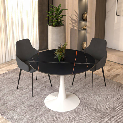 Bristol 40" Round Dining Table with Sintered Stone Tabletop in White Steel