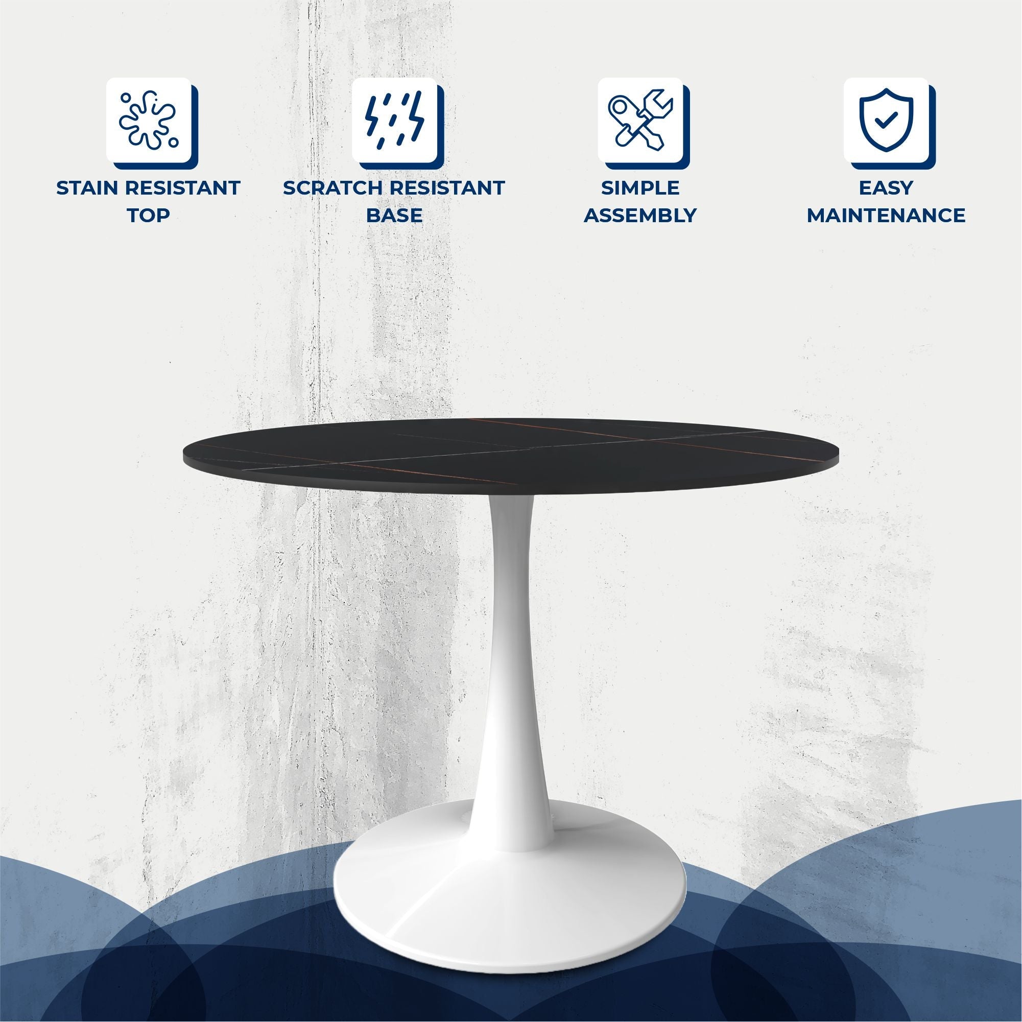 Bristol 40" Round Dining Table with Sintered Stone Tabletop in White Steel