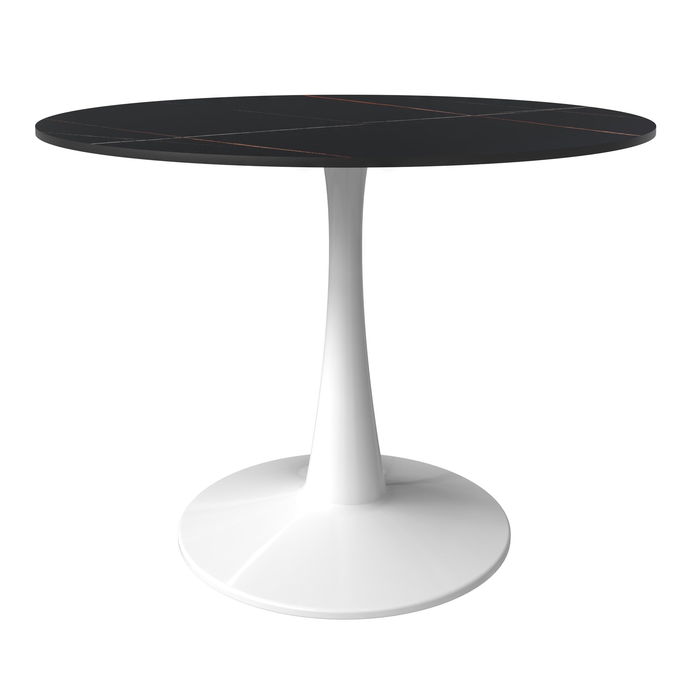 Bristol 40" Round Dining Table with Sintered Stone Tabletop in White Steel