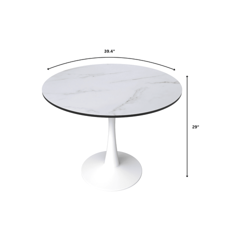 Bristol 40" Round Dining Table with MDF Wood Tabletop in White Steel