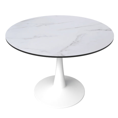 Bristol 40" Round Dining Table with MDF Wood Tabletop in White Steel