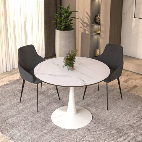 Bristol 40" Round Dining Table with MDF Wood Tabletop in White Steel