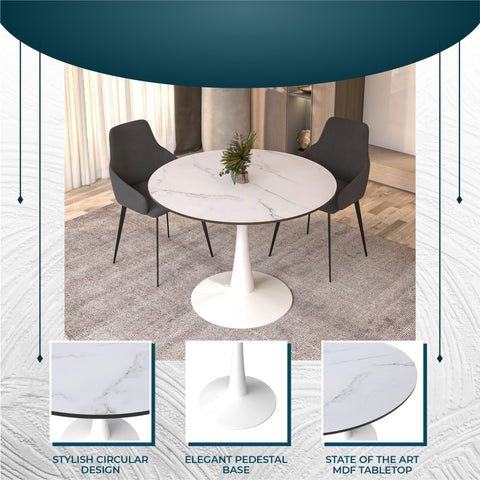 Bristol 40" Round Dining Table with MDF Wood Tabletop in White Steel