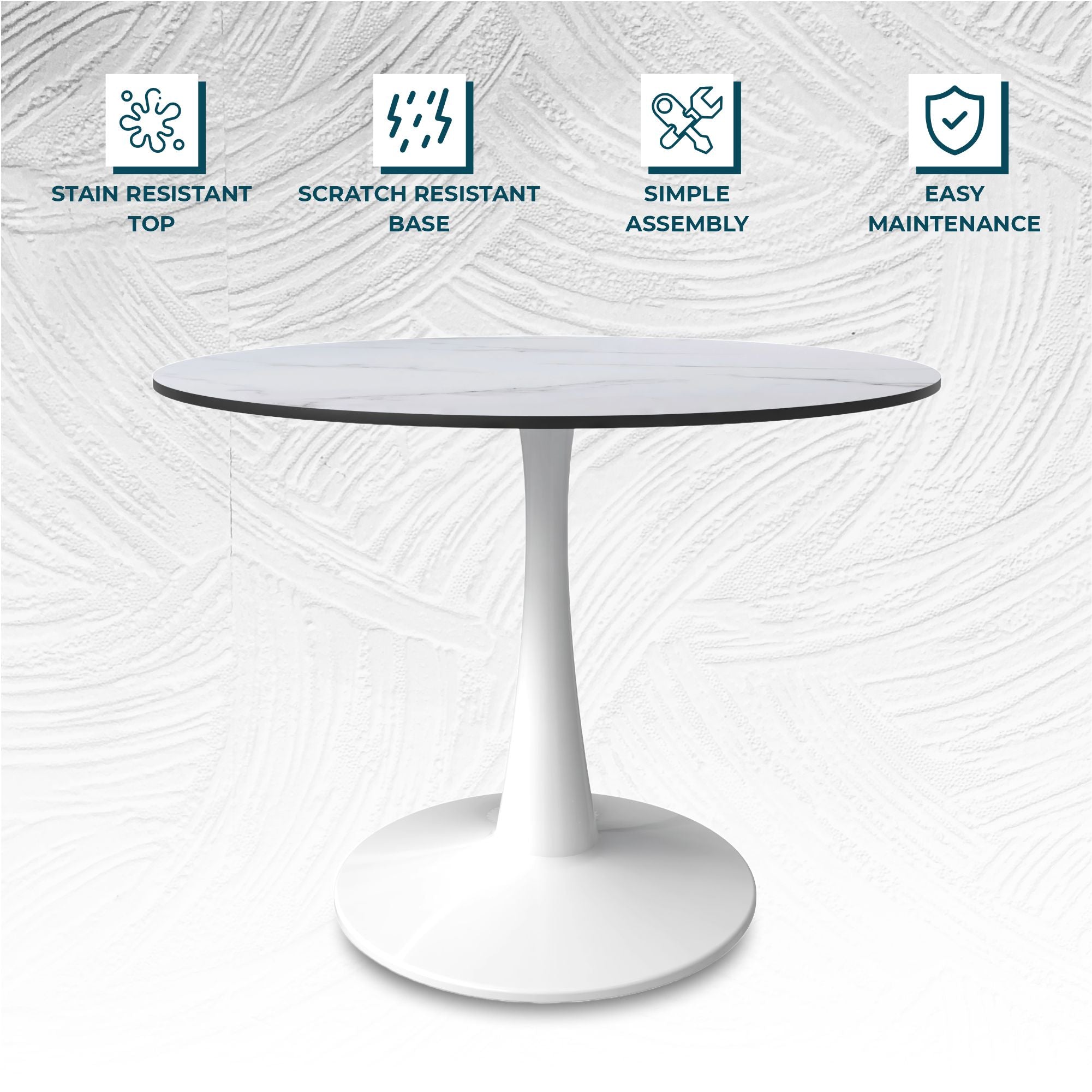 Bristol 40" Round Dining Table with MDF Wood Tabletop in White Steel