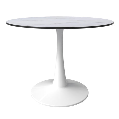 Bristol 40" Round Dining Table with MDF Wood Tabletop in White Steel