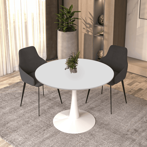 Bristol 40" Round Dining Table with MDF Wood Tabletop in White Steel