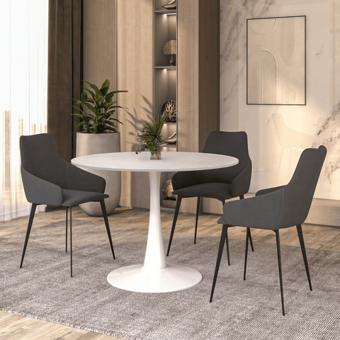 Bristol 40" Round Dining Table with MDF Wood Tabletop in White Steel