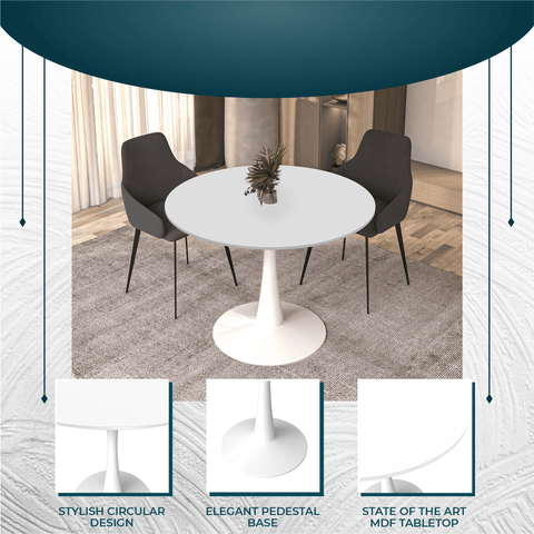 Bristol 40" Round Dining Table with MDF Wood Tabletop in White Steel