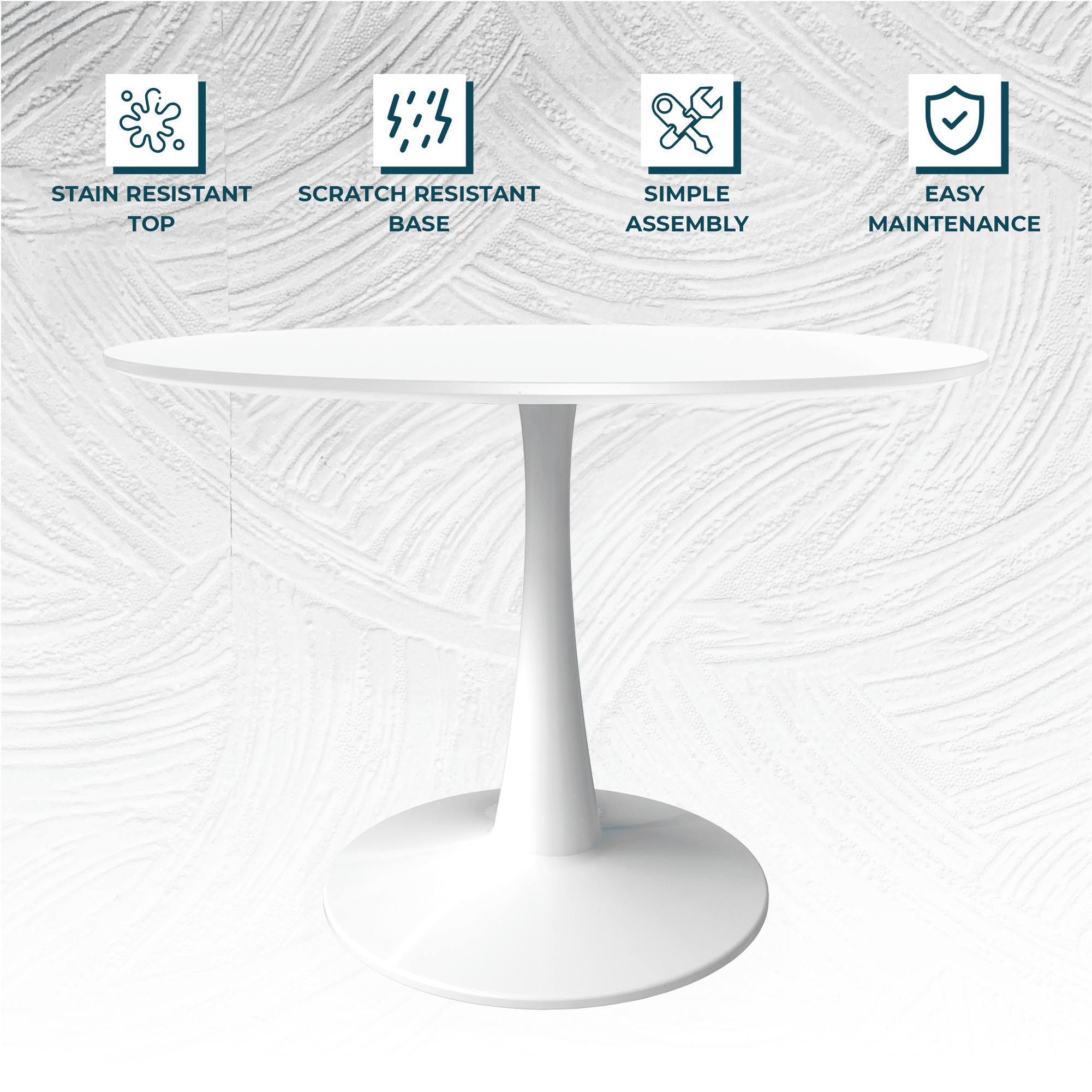 Bristol 40" Round Dining Table with MDF Wood Tabletop in White Steel