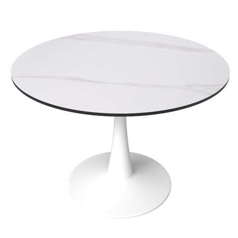 Bristol 40" Round Dining Table with Sintered Stone Tabletop in White Steel