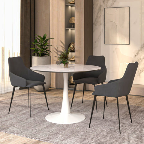 Bristol 40" Round Dining Table with Sintered Stone Tabletop in White Steel