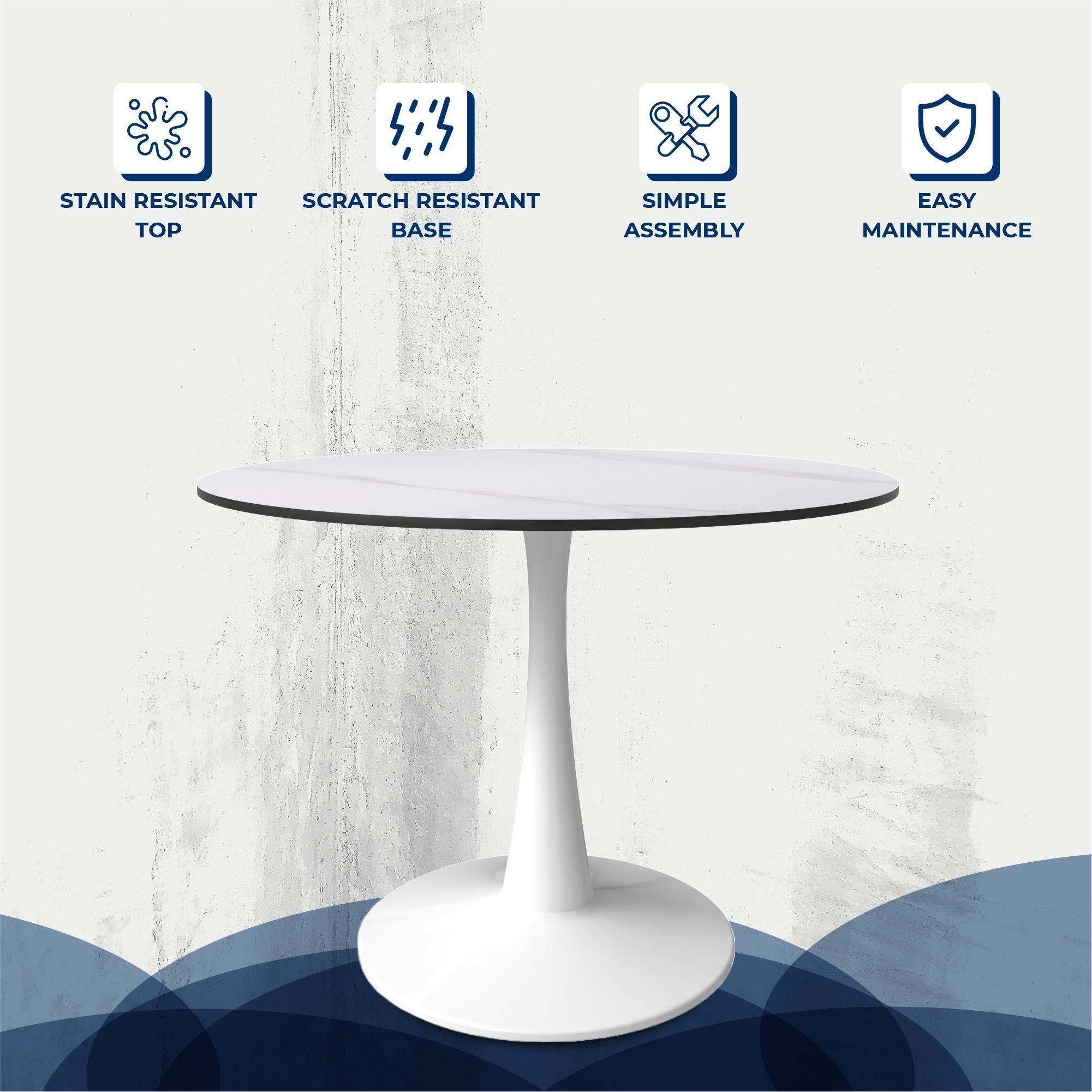 Bristol 40" Round Dining Table with Sintered Stone Tabletop in White Steel