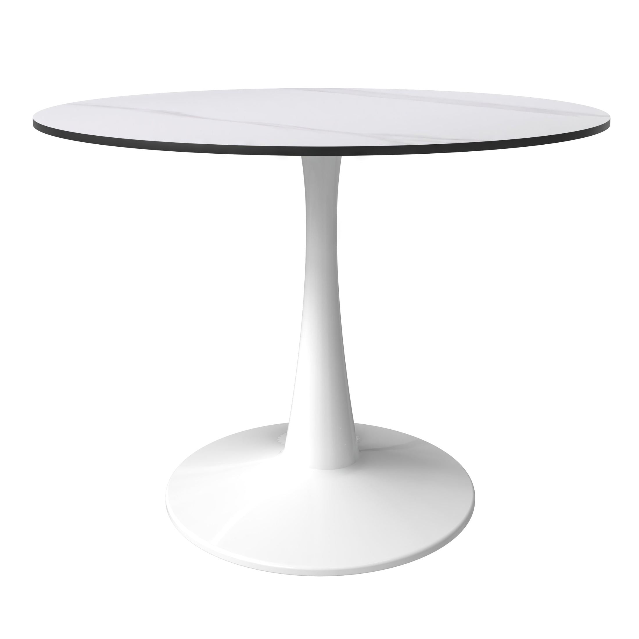 Bristol 40" Round Dining Table with Sintered Stone Tabletop in White Steel