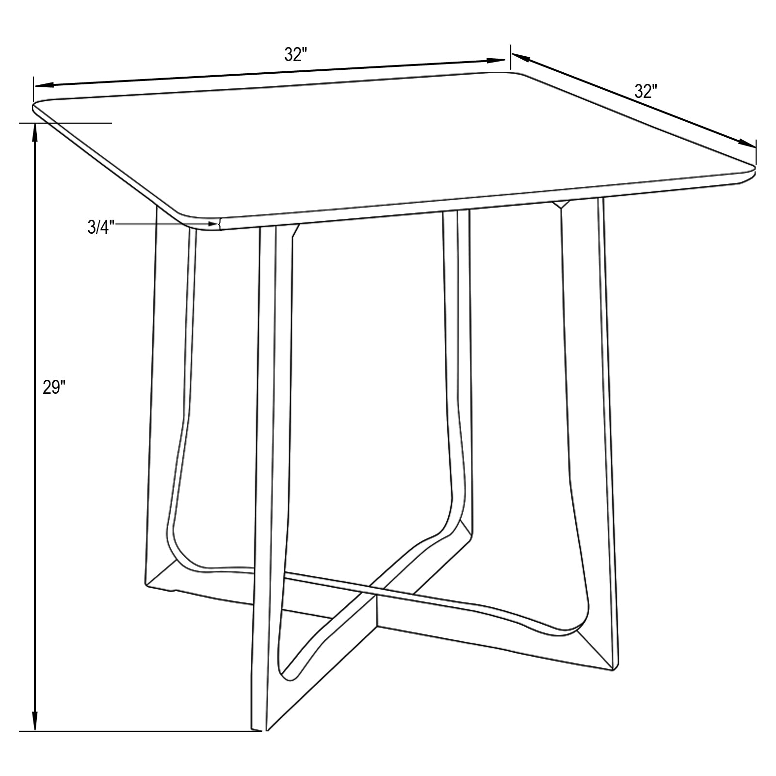 Cedar Square Dining Table with MDF Tabletop and X Shaped Oak Wood Base