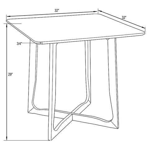 Cedar Square Dining Table with MDF Tabletop and X Shaped Oak Wood Base