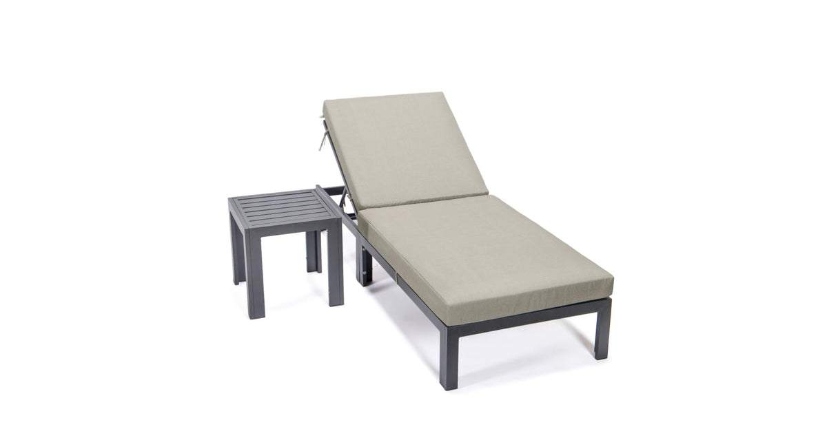 Chelsea Outdoor Chaise Lounge Chair With Side Table and Removable Cushions