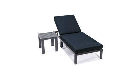 Chelsea Outdoor Chaise Lounge Chair With Side Table and Removable Cushions