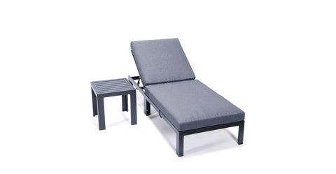 Chelsea Outdoor Chaise Lounge Chair With Side Table and Removable Cushions